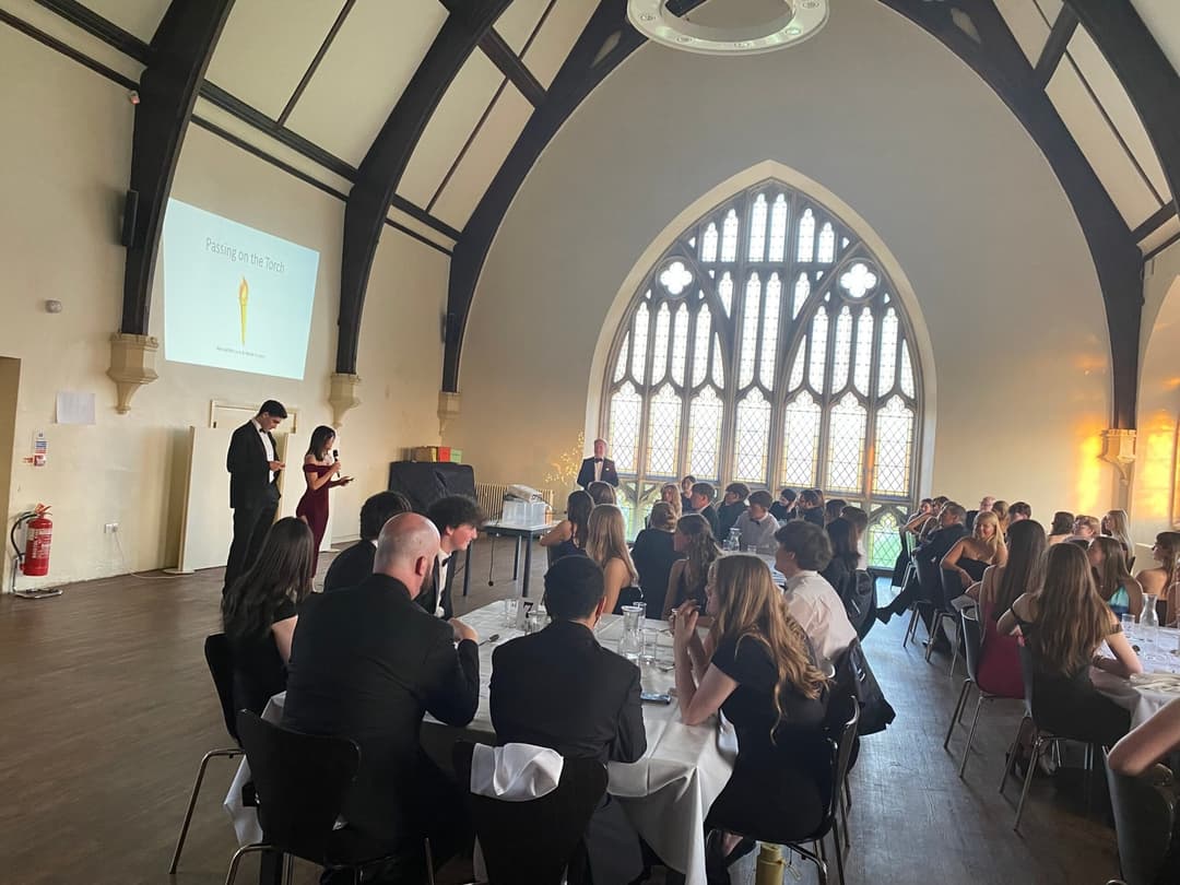 The theme for this year’s dinner was ‘passing on the torch’ whereby our outgoing Year 13 pupils passed on their wisdom to the Year 12s.