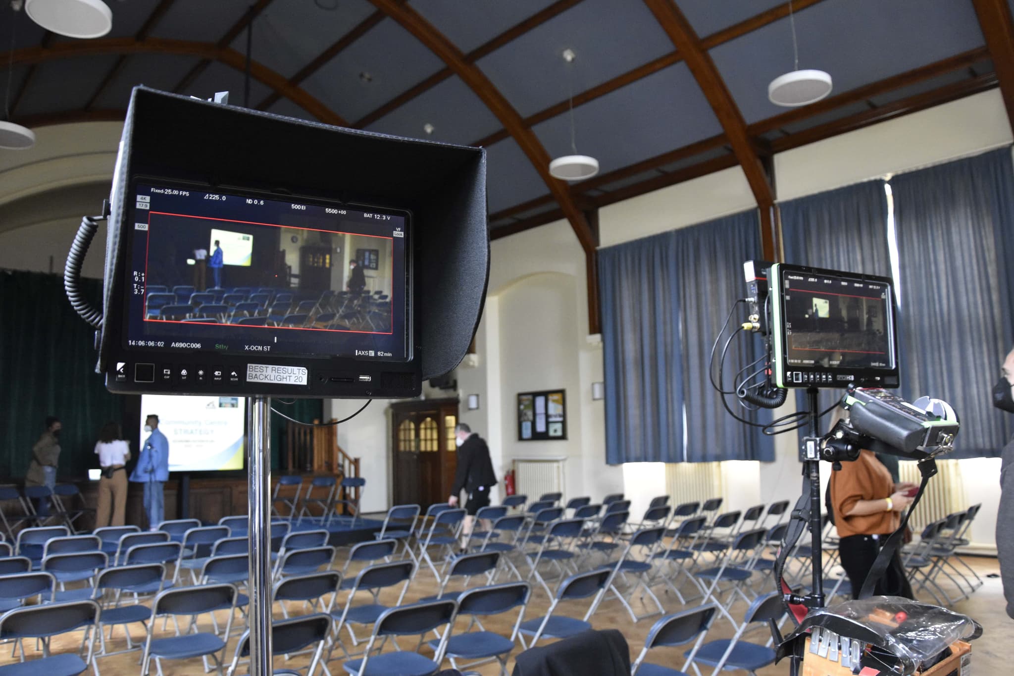 Image of cameras set up for filming in Clifton College's Prep Hall