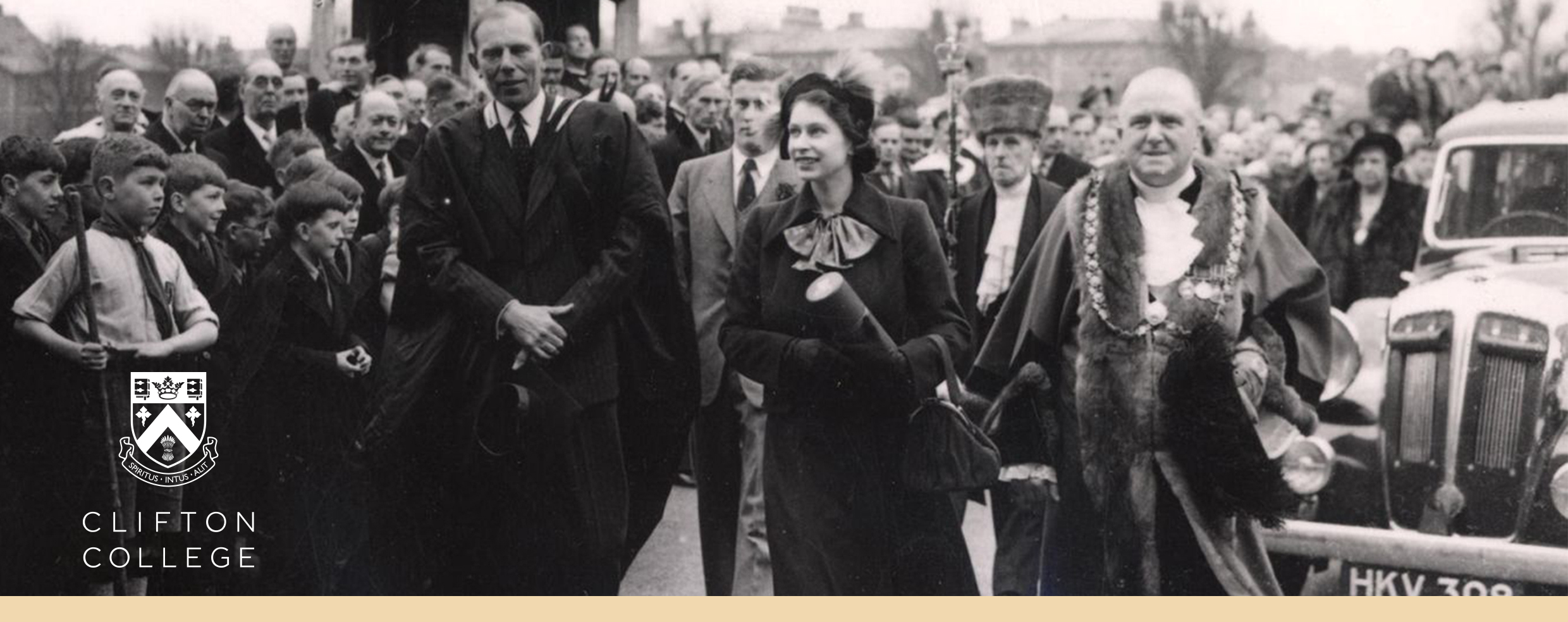 Black and white image of the late queen